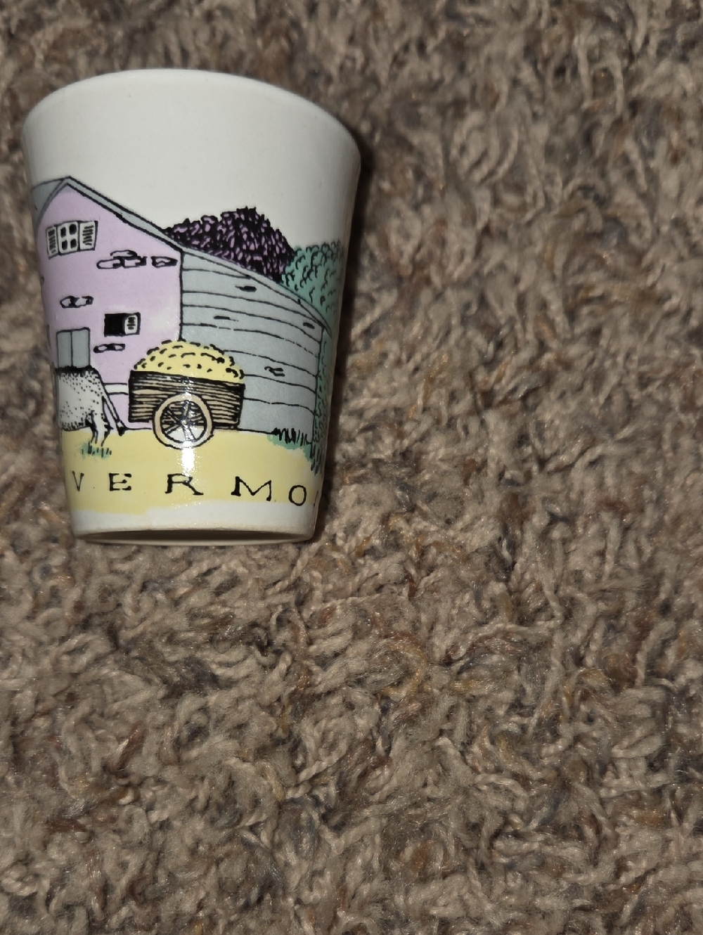Vermont Scenic Ceramic Shot Glass - Pastel Farm Illustration